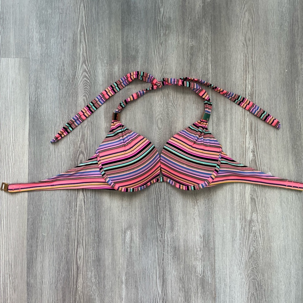 Victoria’s Secret Rainbow Striped Hottie Halter 34A bikini top